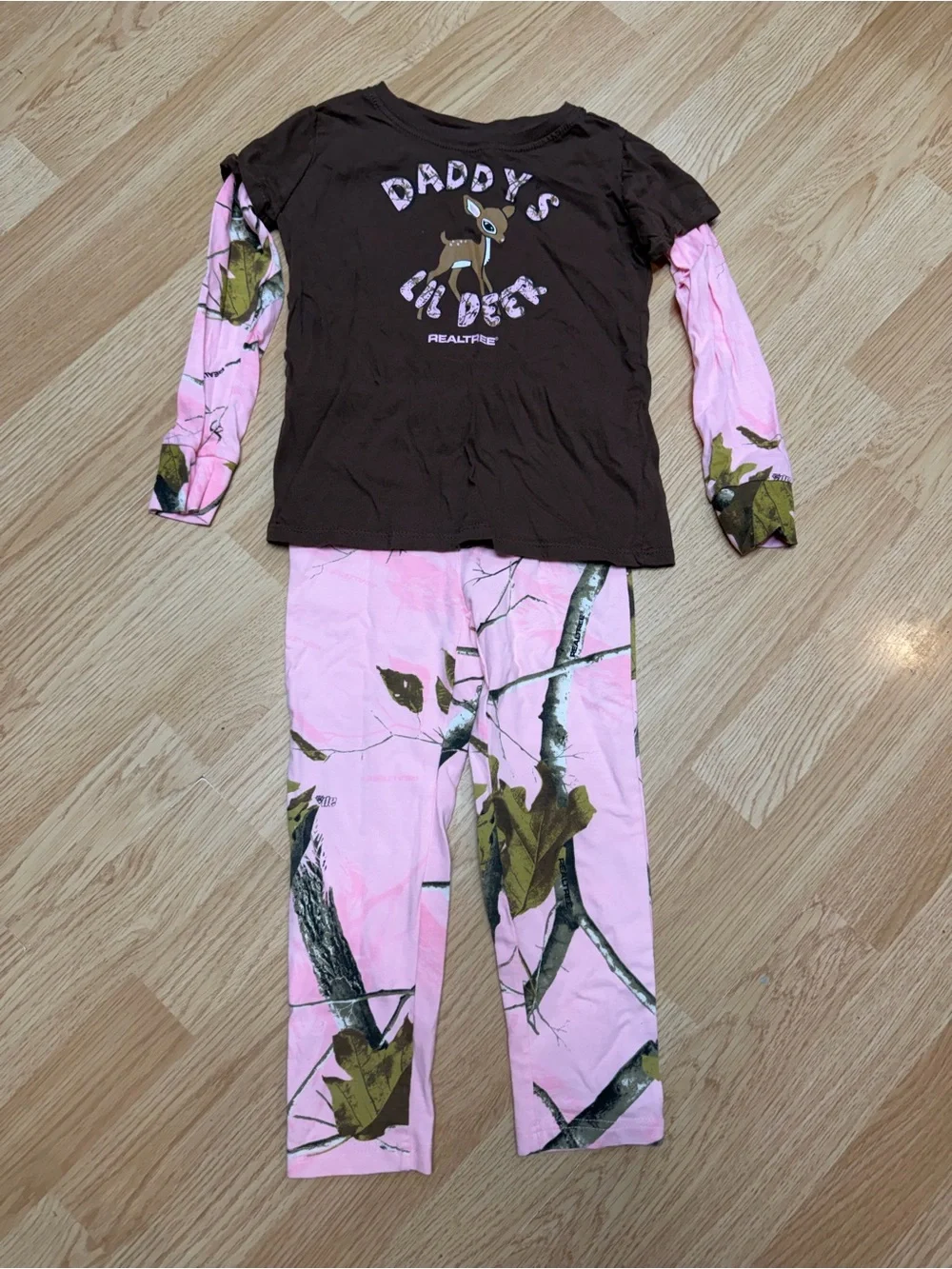 Realtree Girls 5T Pink Camo Daddy’s Lil Deer Camo Princess 2 Piece Outfit Set